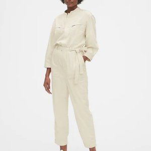 Gap Utility Zip-Pocket White Jumpsuit Coveralls 4 Tall